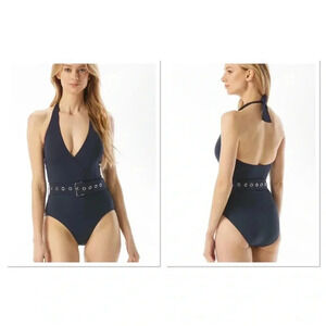 MICHAEL Michael Kors Surplice Halter One Piece Swimsuit Size 4 Navy